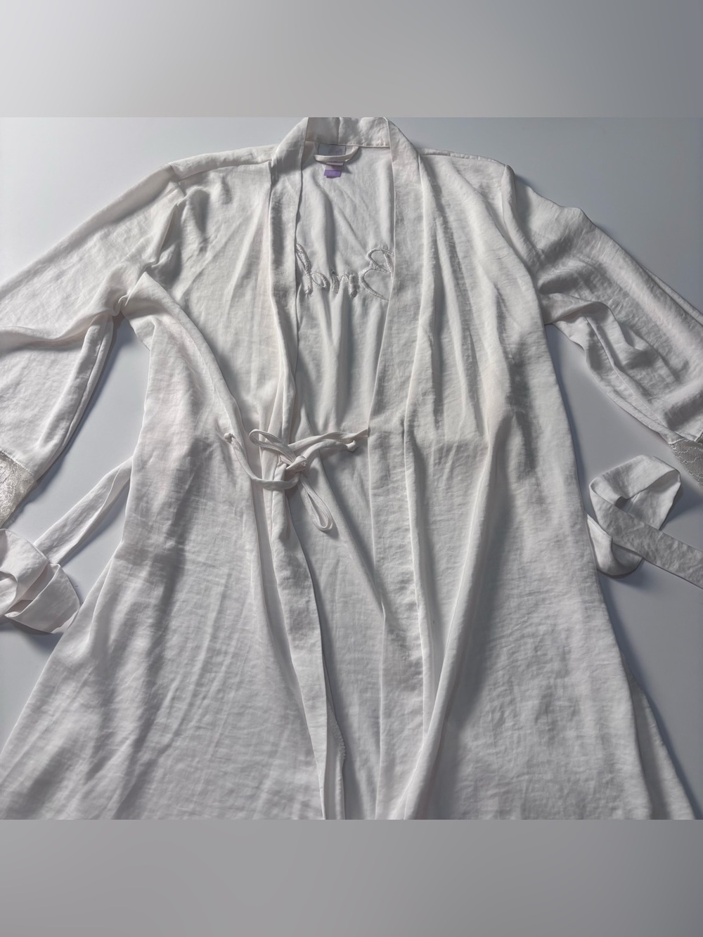 Secret Treasures White Satin Bride Robe with Lace Trim
